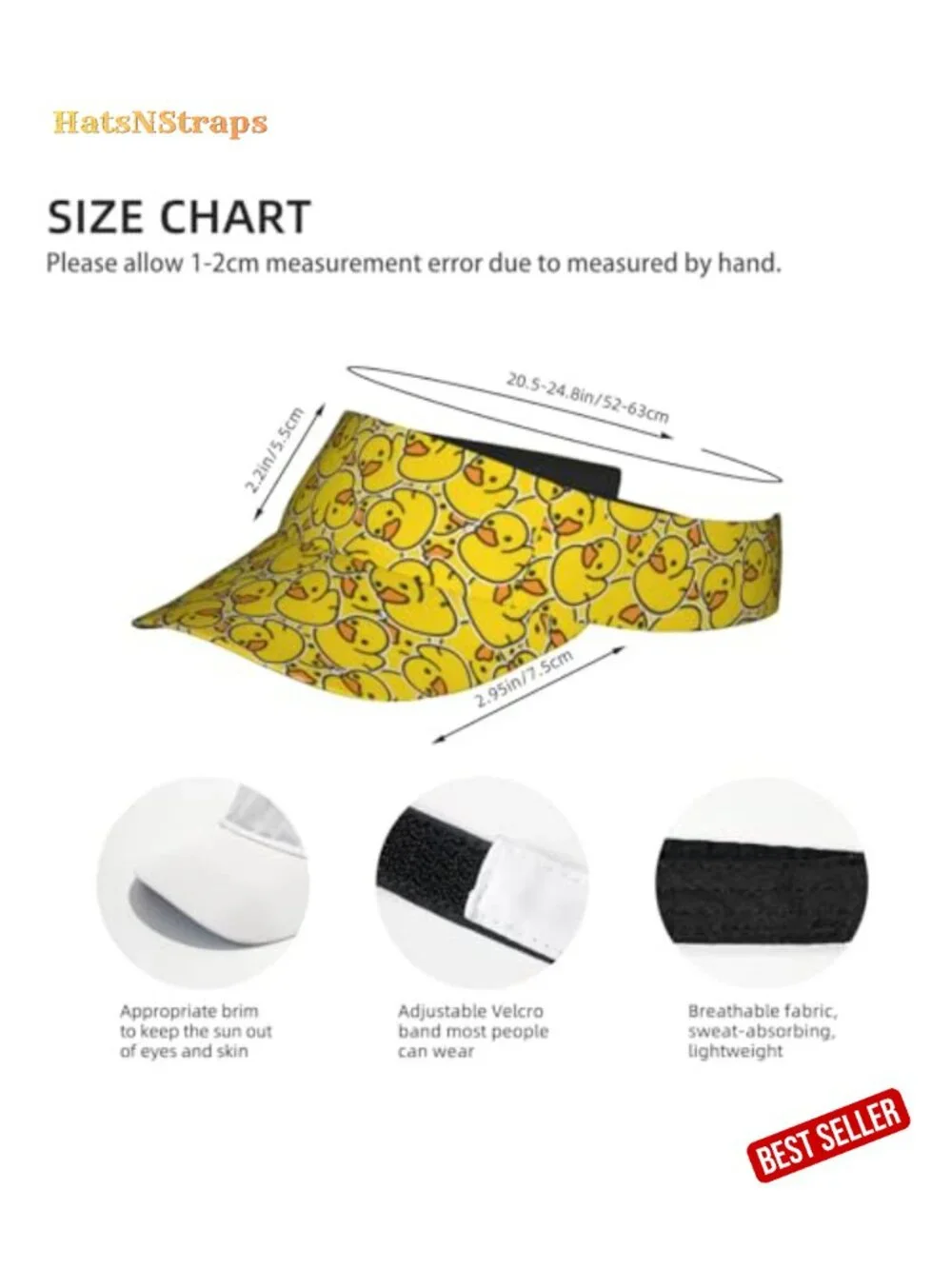 Duck Print Sport Sun Visor Hat Adjustable Velcro Baseball Cap Unisex